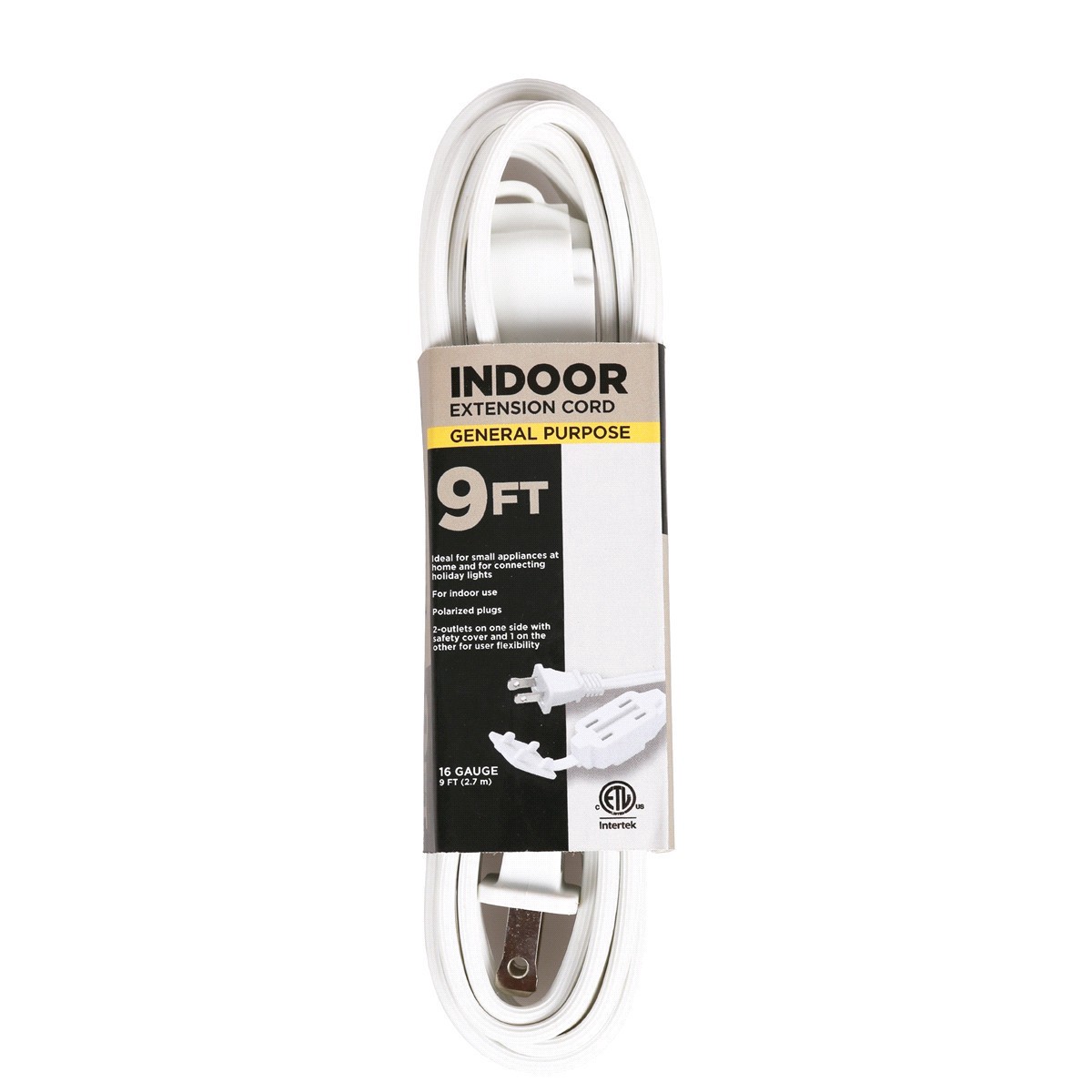 slide 1 of 9, 16/2 SPT-2 3 Outlet Indoor Extension Cord, White, 9 ft