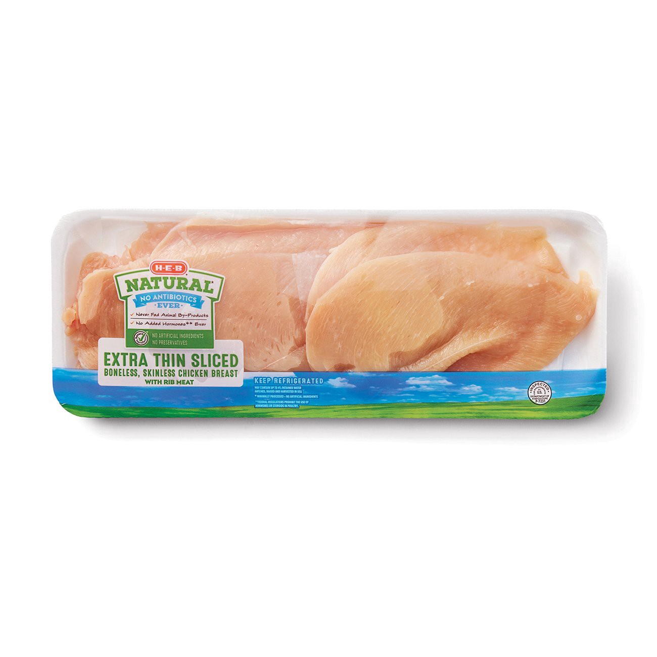 slide 1 of 1, H-E-B Natural Boneless Chicken Breast, Extra Thin Sliced, per lb