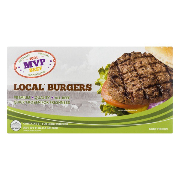 slide 1 of 1, MVP Beef Local Burgers - 6 ct Frozen, 6 ct; 1.5 lb