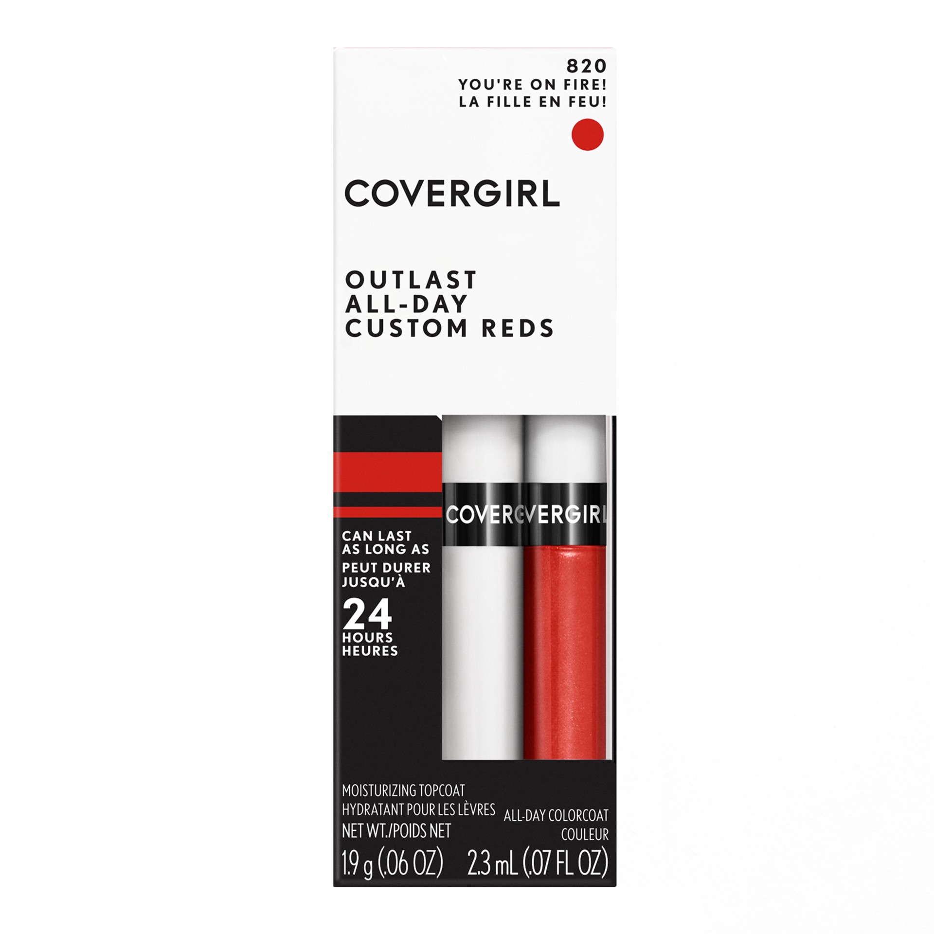 slide 1 of 7, Covergirl COVERGIRL Outlast All-Day Lip Color With Topcoat, You're On Fire 820, 1.9g 0.06 oz/ 2.3ml 0.07 fl oz, 13 fl oz