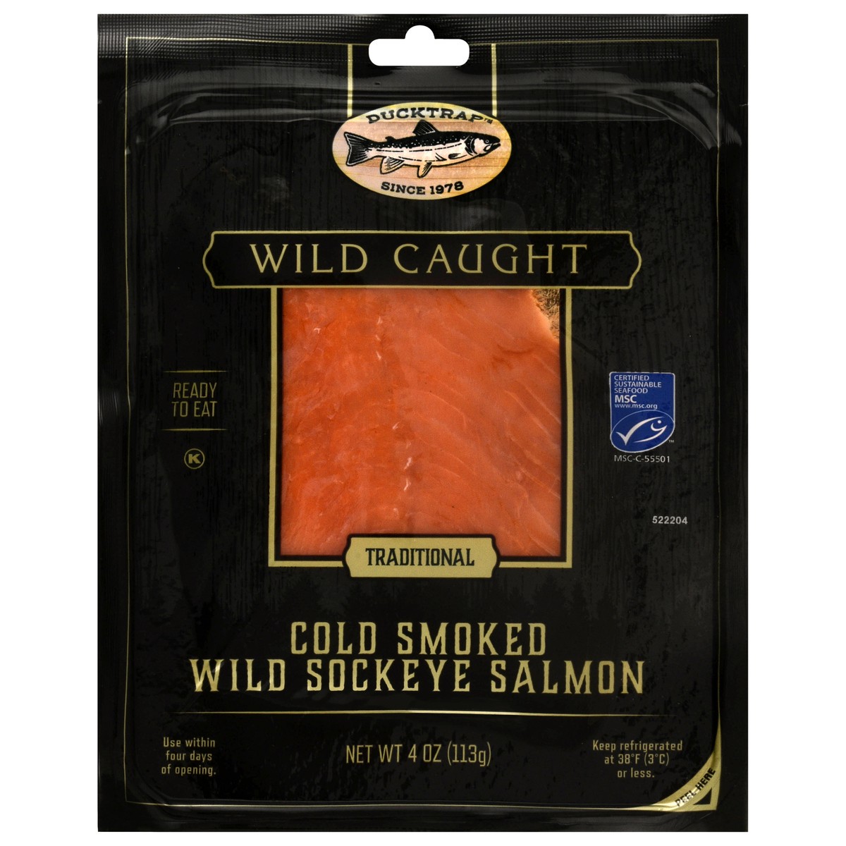 slide 2 of 4, Ducktrap River of Maine Traditional Cold Smoked Wild Sockeye Salmon 4 oz, 4 oz