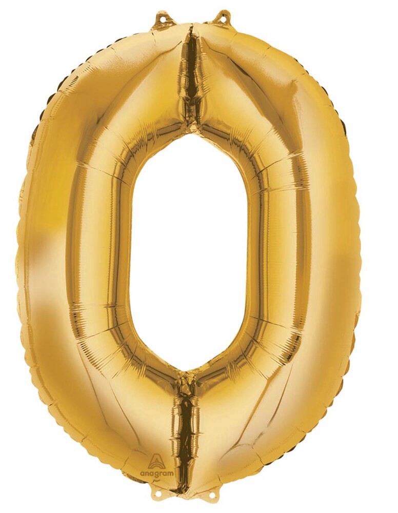 slide 1 of 1, Gold Number 0 Helium Filled Balloon - 34 Inches Big, 1 ct