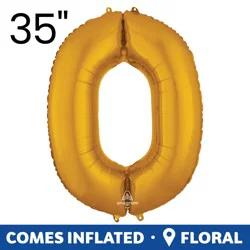 Gold Number 0 Helium Filled Balloon - 34 Inches Big