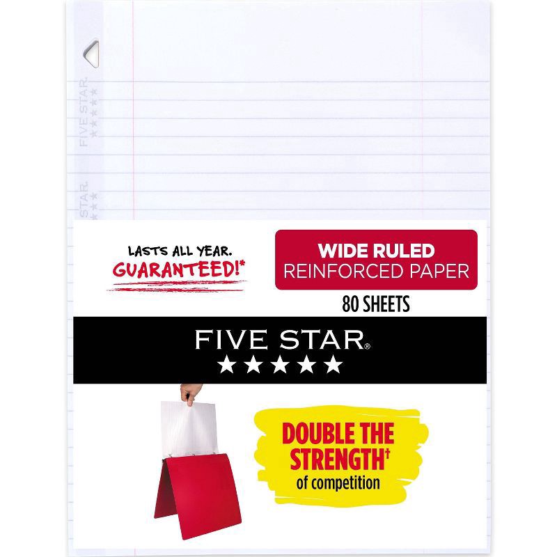 slide 1 of 5, Five Star 80ct Wide Ruled Reinforced Filler Paper, 80 ct