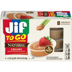 Jif To Go Natural Creamy Peanut Butter Spread, 8 cups, 1.1 oz each