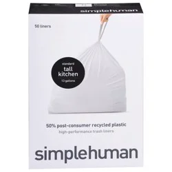 simplehuman 50% Post-Consumer Recycled Tall Kitchen Drawstring Trash Bags - 13 gal - 50 ct