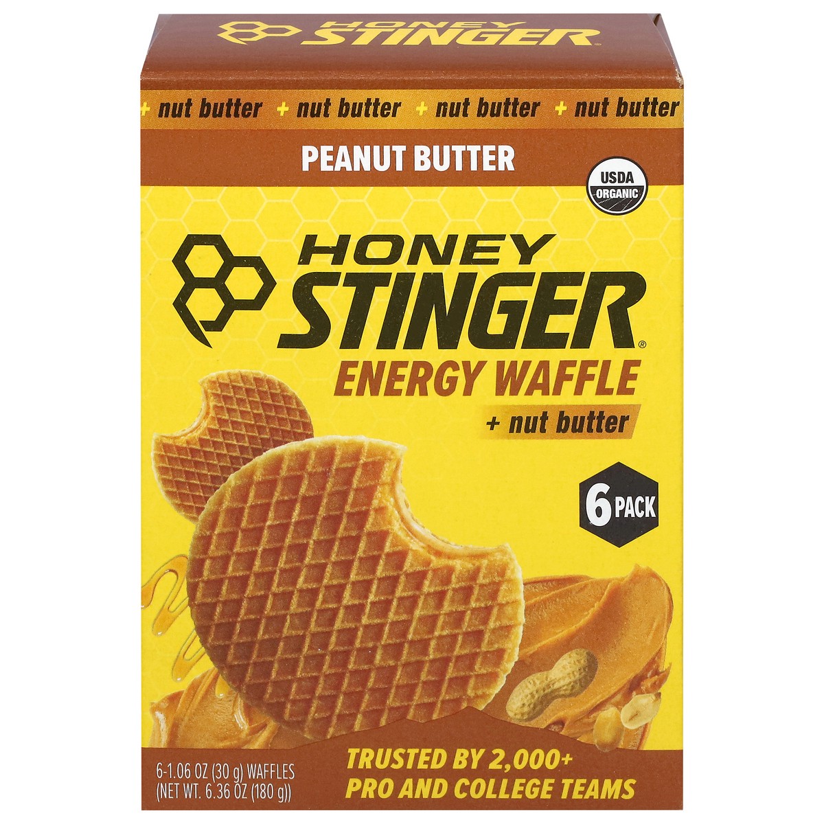 slide 1 of 14, Honey Stinger Peanut Butter Energy Waffle - 6 x 1.06 oz, 6 ct