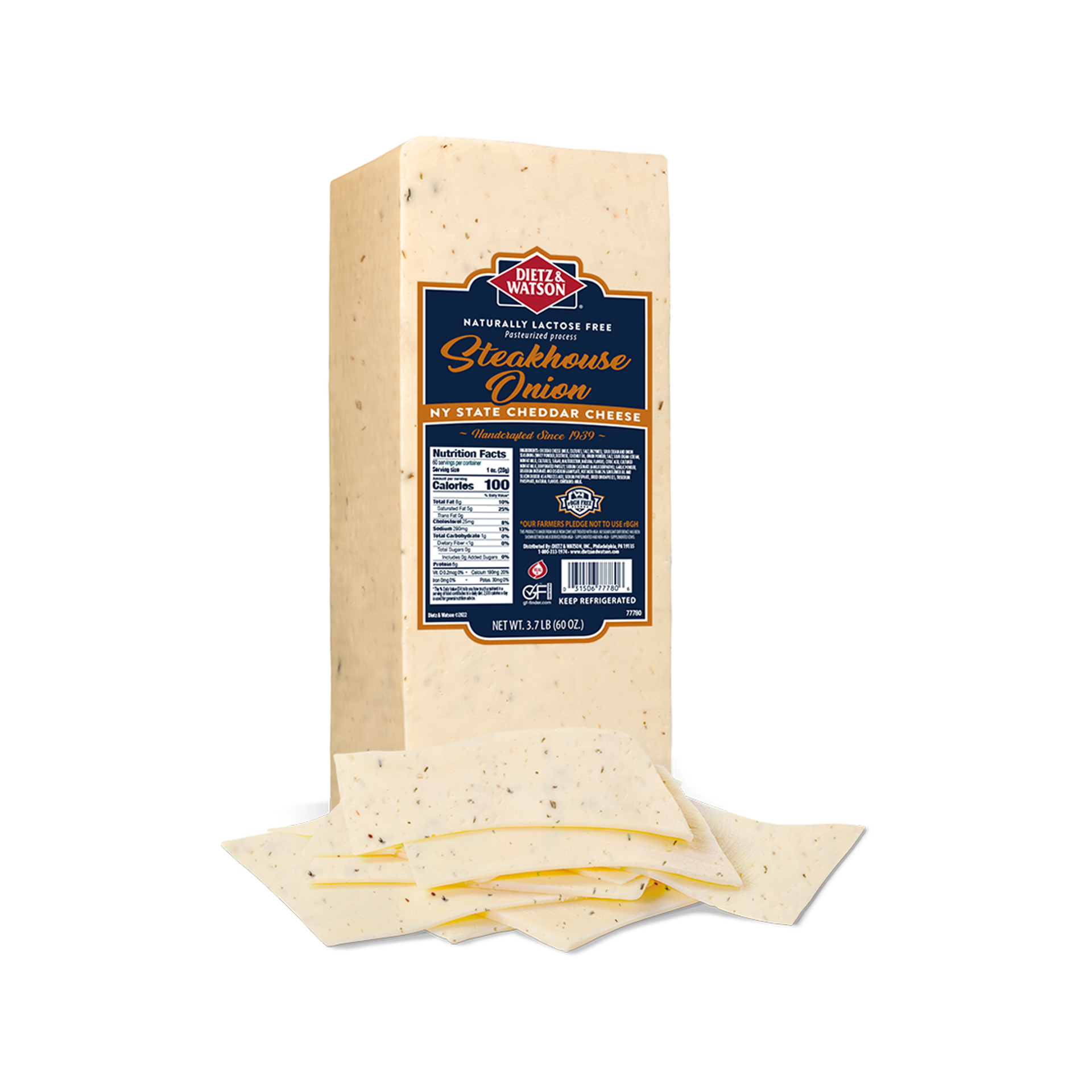 slide 1 of 1, Dietz & Watson Cheese, Steakhouse Onion Cheddar, Loaf, per lb