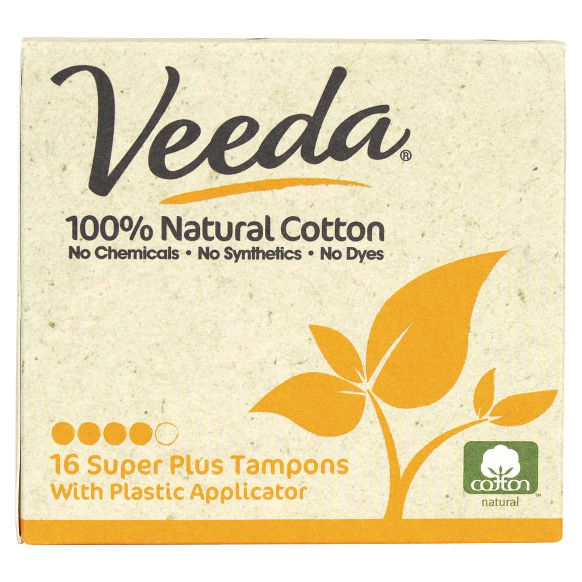 Veeda Natural All-Cotton Tampons, Super Plus, Compact Applicator 16 ct