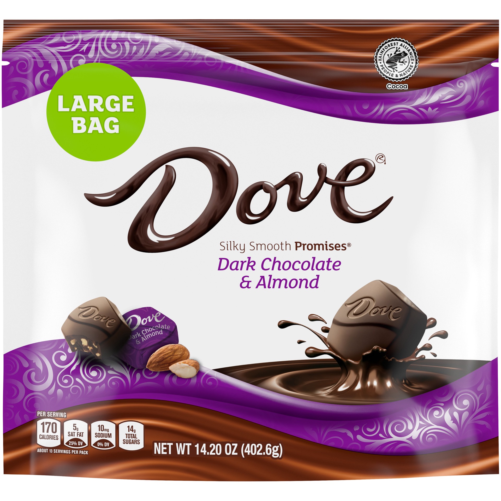 slide 1 of 8, DOVE PROMISES Dark Chocolate Almond Candy Individually Wrapped, 14.2 oz Bag, 14.2 oz