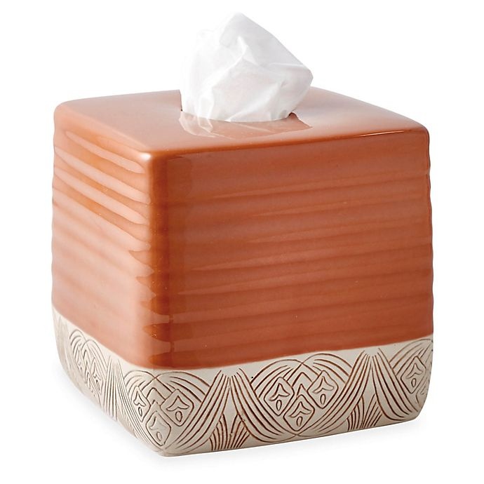 slide 1 of 3, Tommy Bahama Pineapple Palm Ceramic Boutique Tissue Box Cover - Red, 1 ct