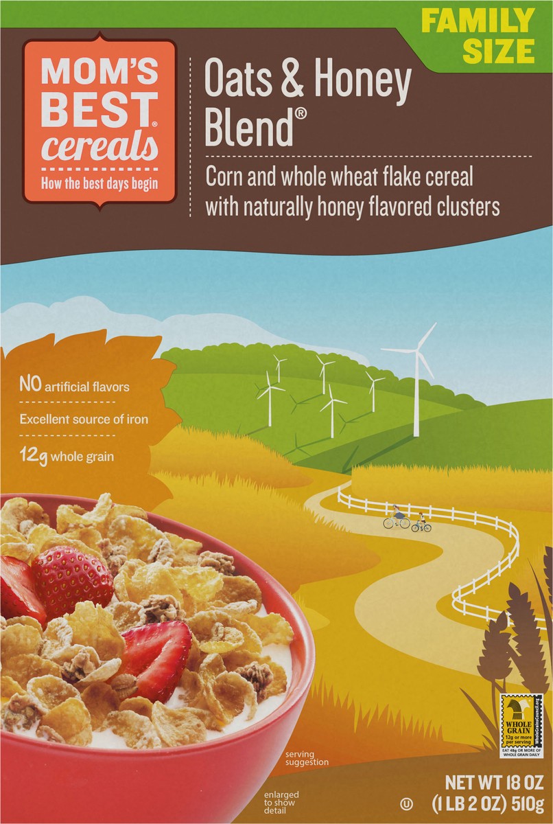 slide 12 of 14, MOM's Best Cereals Mom's Best Oats and Honey Blend Cereal, Made with Whole Grain, Heart Healthy, No High Fructose Corn Syrup, Kosher, 18 Oz Box, 18 oz