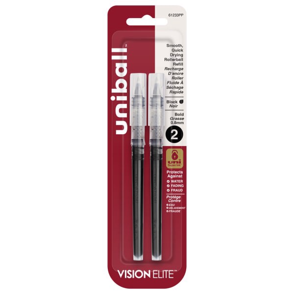 slide 1 of 8, uni-ball Vision Elite Liquid Rollerball Pen Refills, Bold Point, Black Ink, Pack Of 2, 2 ct
