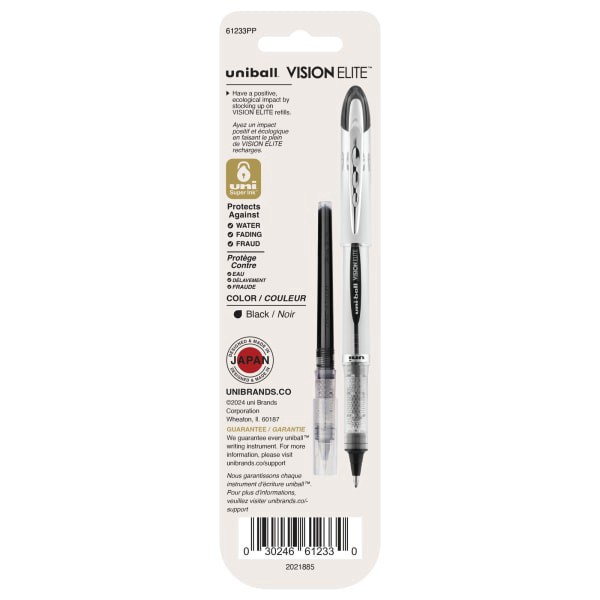 slide 4 of 8, uni-ball Vision Elite Liquid Rollerball Pen Refills, Bold Point, Black Ink, Pack Of 2, 2 ct