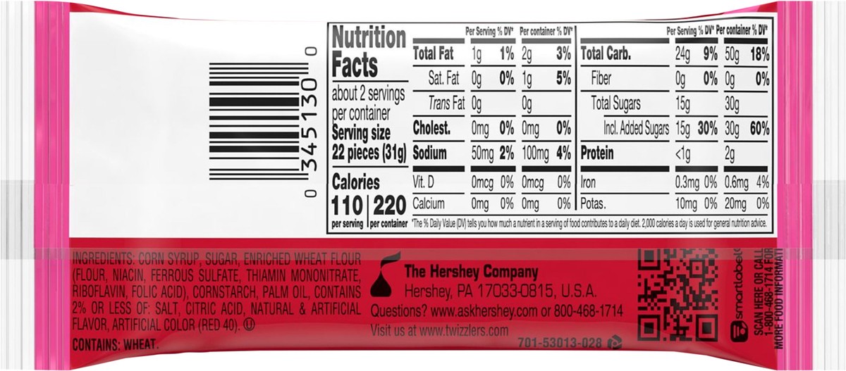 slide 3 of 3, TWIZZLERS NIBS Cherry Flavored Chewy Candy, Low Fat, 2.25 oz, Bag, 2.25 oz