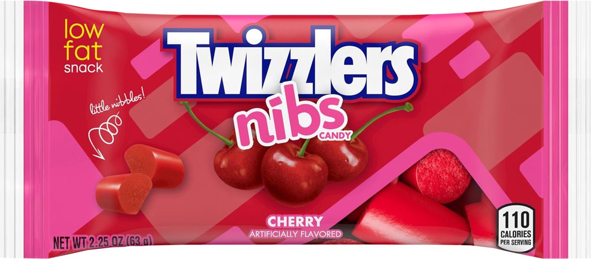 slide 2 of 3, TWIZZLERS NIBS Cherry Flavored Chewy Candy, Low Fat, 2.25 oz, Bag, 2.25 oz