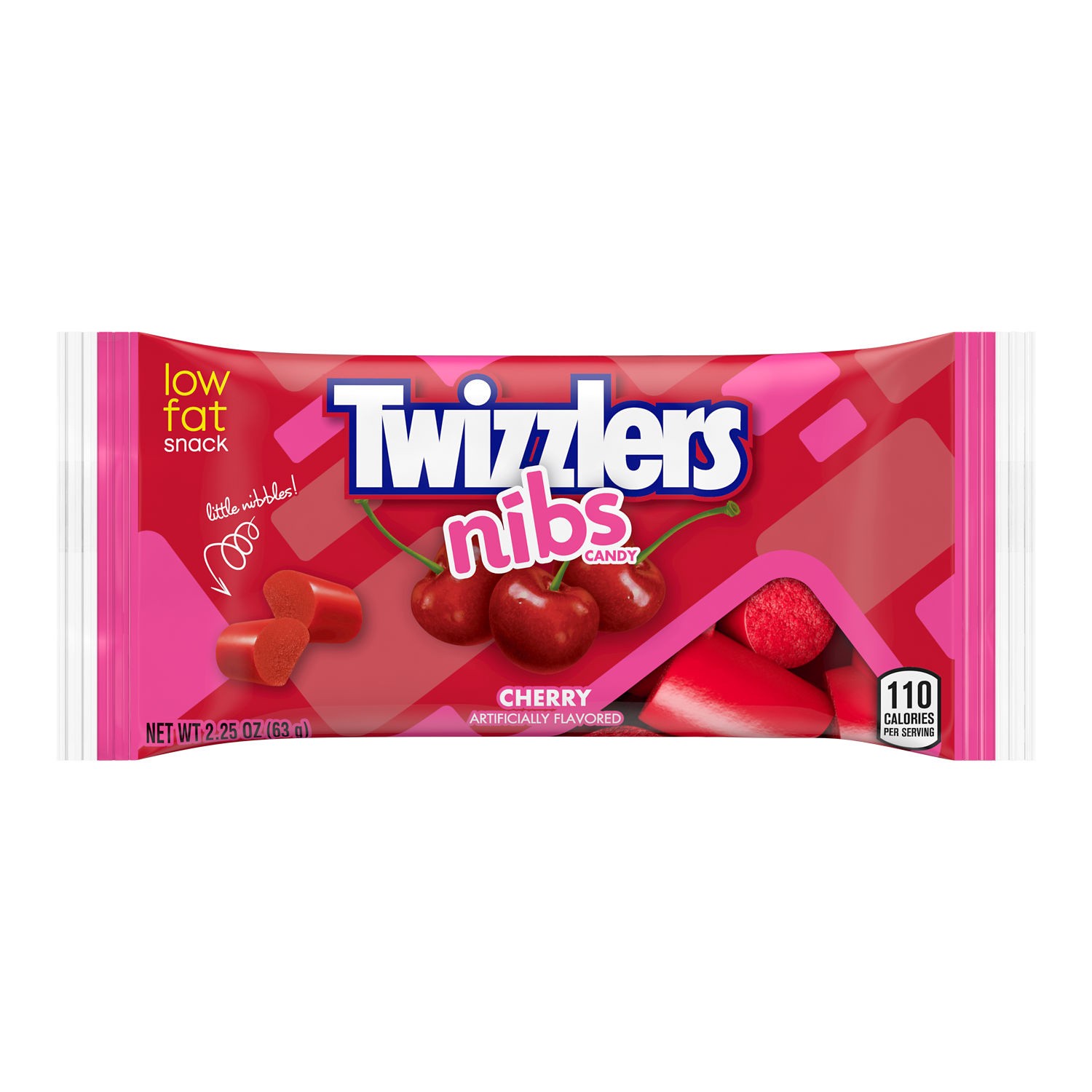 slide 1 of 3, Twizzlers NIBS Cherry Flavored Licorice Style, Low Fat Candy Bag, 2.25 oz, 2.25 oz