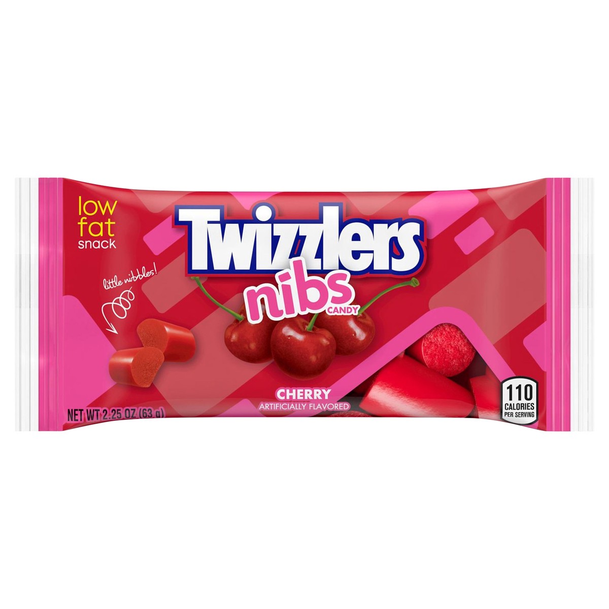 slide 1 of 3, TWIZZLERS NIBS Cherry Flavored Chewy Candy, Low Fat, 2.25 oz, Bag, 2.25 oz