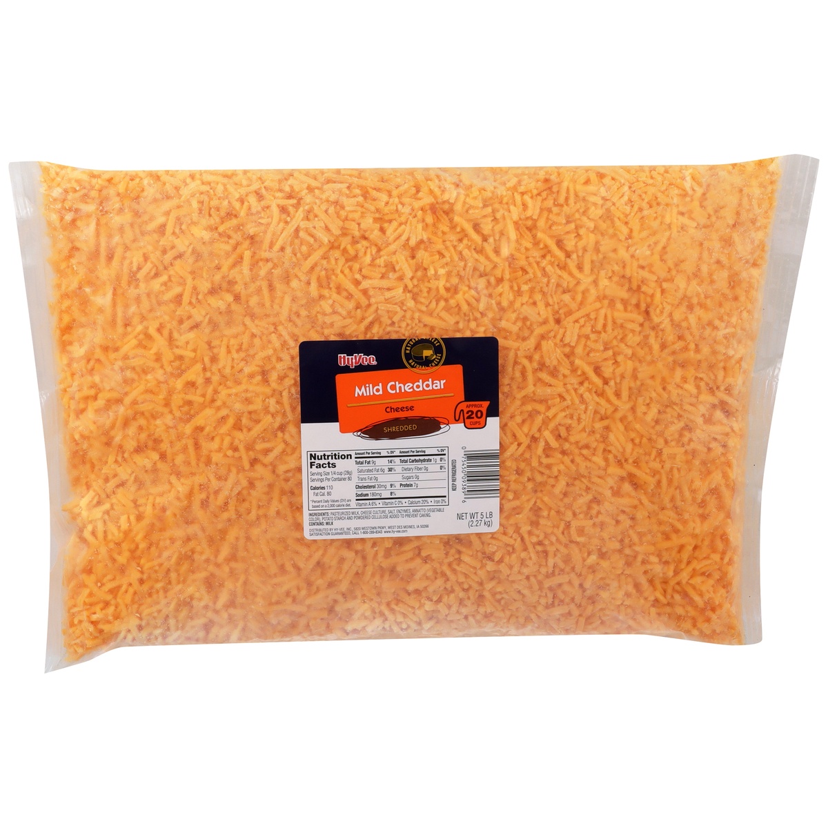 slide 1 of 1, Hy-vee Mild Cheddar Shredded Cheese, 5 lb