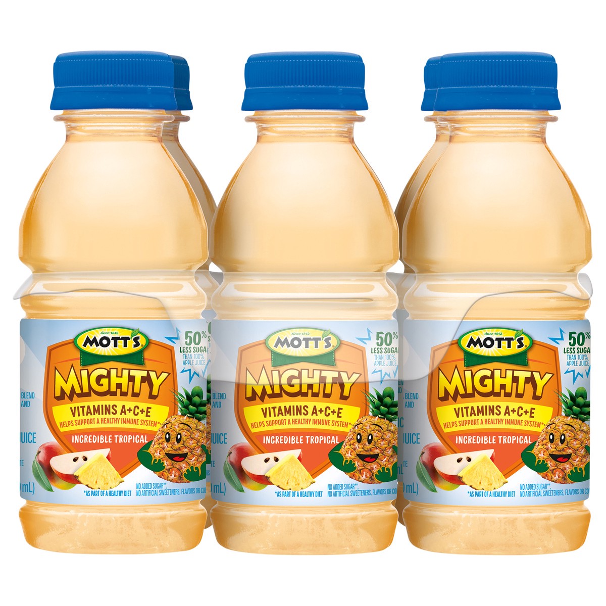 slide 1 of 7, Mott's Mighty Incredible Tropical Juice Drink Bottles - 6 ct; 8 fl oz, 6 ct; 8 fl oz