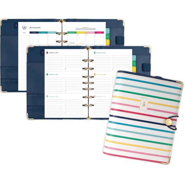 slide 2 of 4, 2025 Simplified By Emily Ley For At-A-Glance Weekly/Monthly Organizer Set, Desk Size, Happy Stripe, January To December, 1 ct