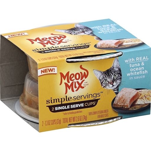 slide 1 of 1, Meow Mix Simple Servings Tuna & Ocean Whitefish 2 Pack, 2.6 oz