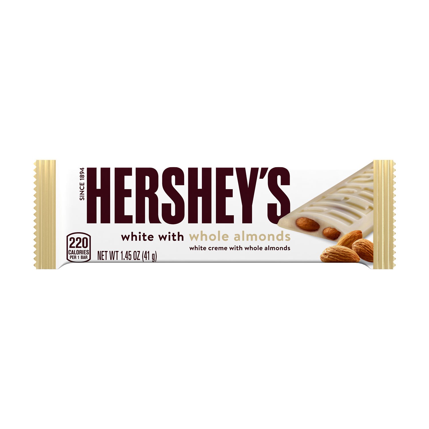 slide 1 of 7, Hershey's White Creme with Whole Almonds Candy, 1.45 oz, Bar, 1.45 oz