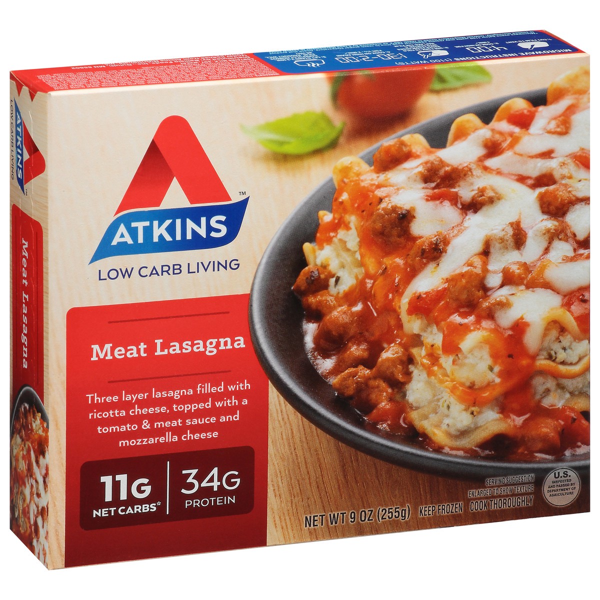 slide 2 of 9, Atkins Meat Lasagna 9 Oz. (Frozen), 9 oz