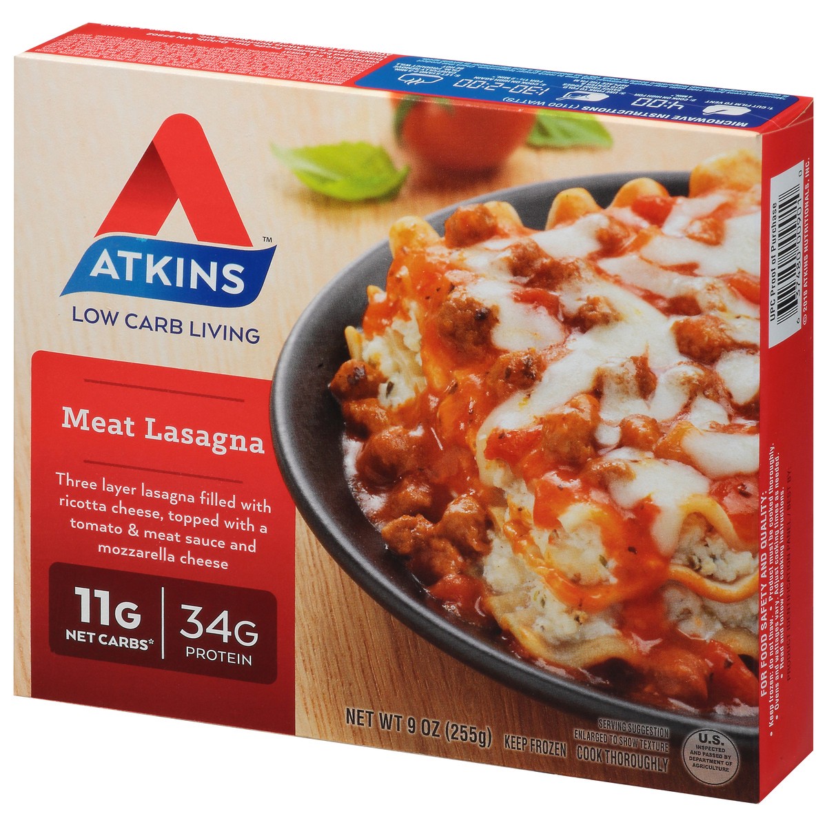 slide 3 of 9, Atkins Meat Lasagna 9 Oz. (Frozen), 9 oz