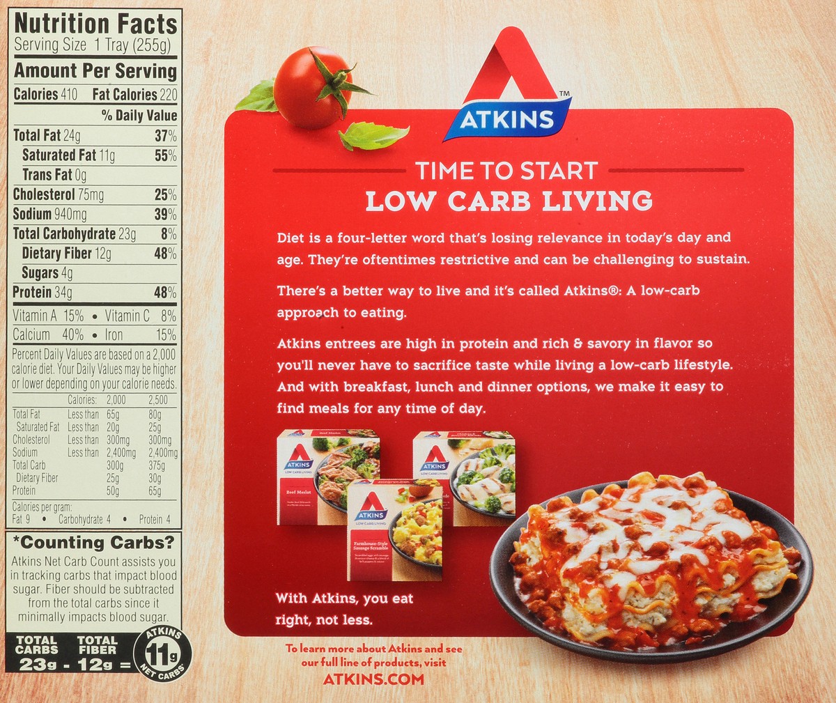 slide 5 of 9, Atkins Meat Lasagna 9 Oz. (Frozen), 9 oz