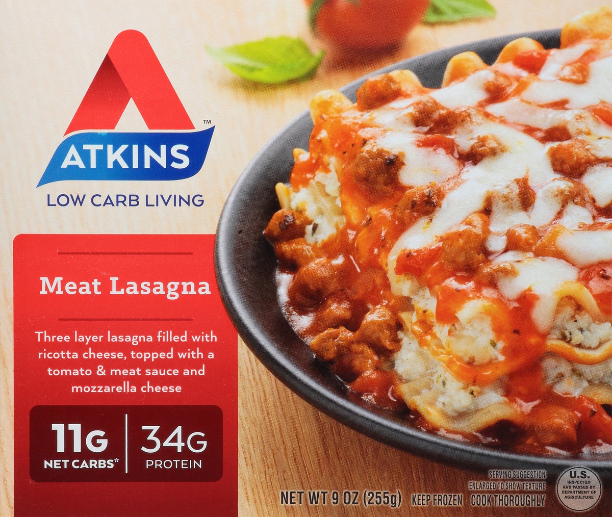 slide 4 of 9, Atkins Meat Lasagna 9 Oz. (Frozen), 9 oz