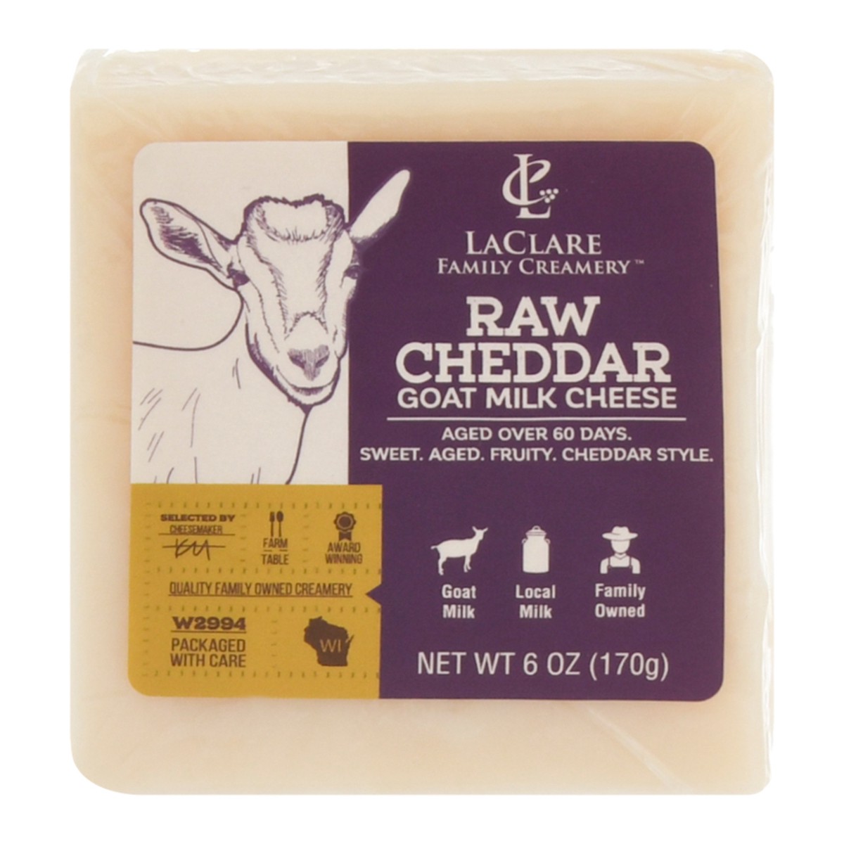 slide 1 of 9, LaClare Farms Goat Raw Cheddar, 6 oz