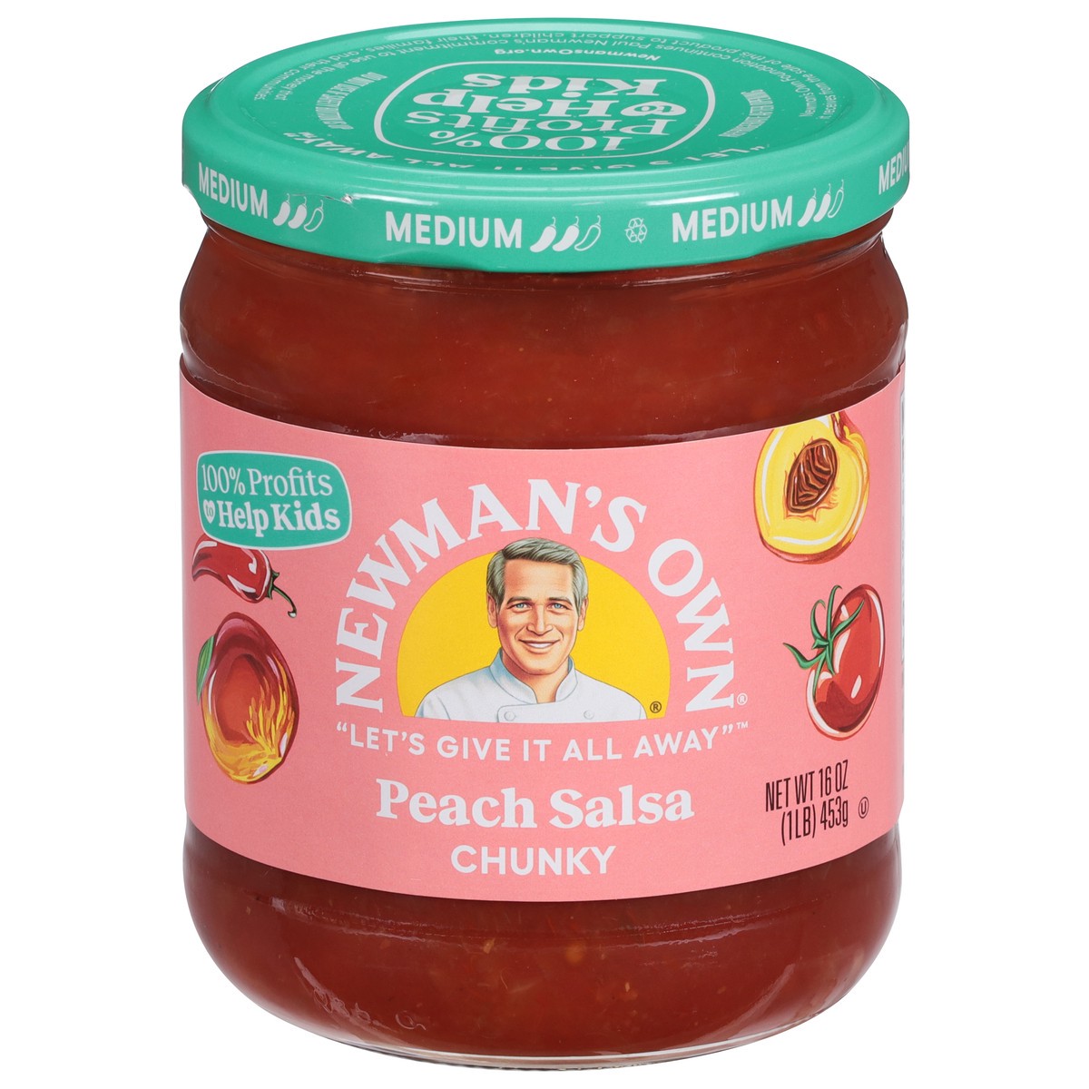 slide 1 of 9, Newman's Own Medium Peach Salsa, 16 oz