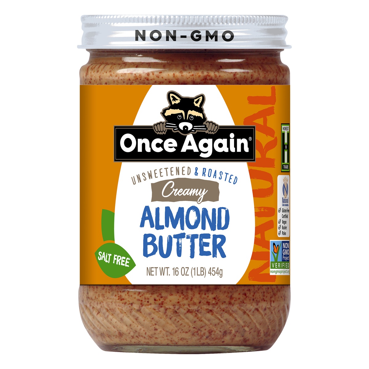 slide 1 of 1, Once Again Natural Creamy Unsweetened & Roasted Almond Butter 16 oz, 
