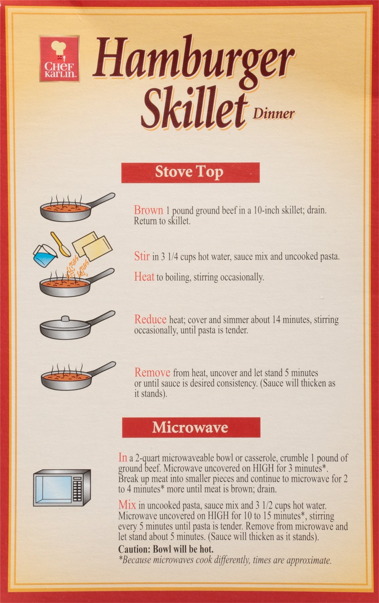 slide 7 of 13, Chef Karlin Lasagna Hamburger Skillet Dinner 6.4 oz, 6.4 oz