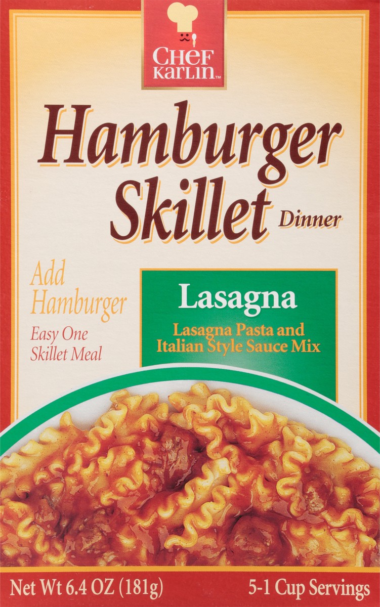 slide 8 of 13, Chef Karlin Lasagna Hamburger Skillet Dinner 6.4 oz, 6.4 oz