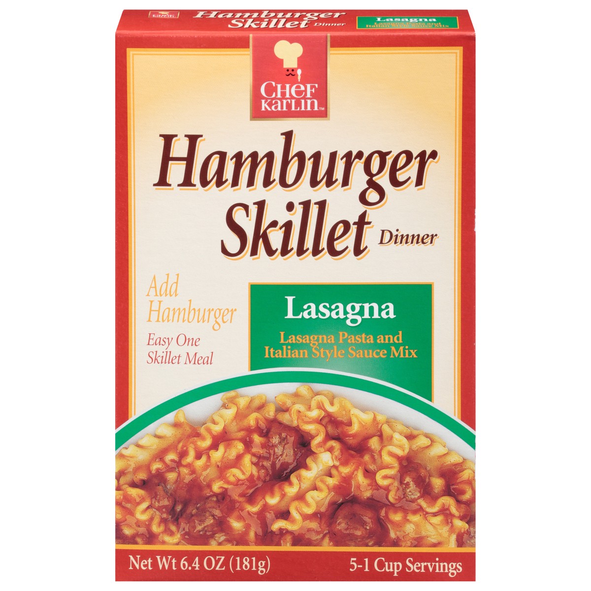 slide 9 of 13, Chef Karlin Lasagna Hamburger Skillet Dinner 6.4 oz, 6.4 oz
