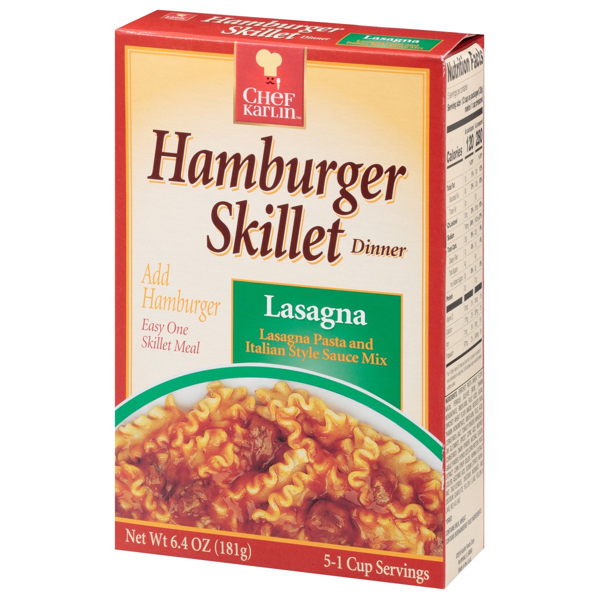 slide 10 of 13, Chef Karlin Lasagna Hamburger Skillet Dinner 6.4 oz, 6.4 oz