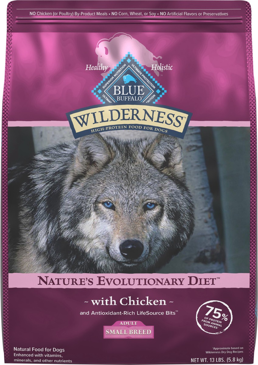 slide 2 of 2, Blue Buffalo Wilderness High Protein Natural Small Breed Adult Dry Dog Food plus Wholesome Grains, Chicken, 13 lb
