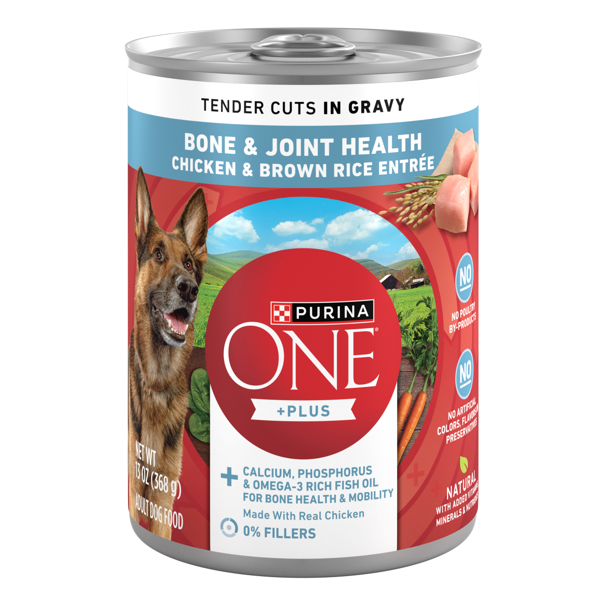 slide 1 of 17, Purina ONE +Plus Tender Cuts in Gravy Adult Bone & Joint Health Chicken & Brown Rice Entree Dog Food 13 oz, 13 oz