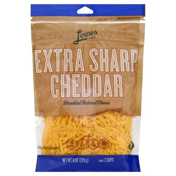 slide 1 of 1, Lowes Foods Shredded Extra Sharp Cheddar Cheese, 8 oz