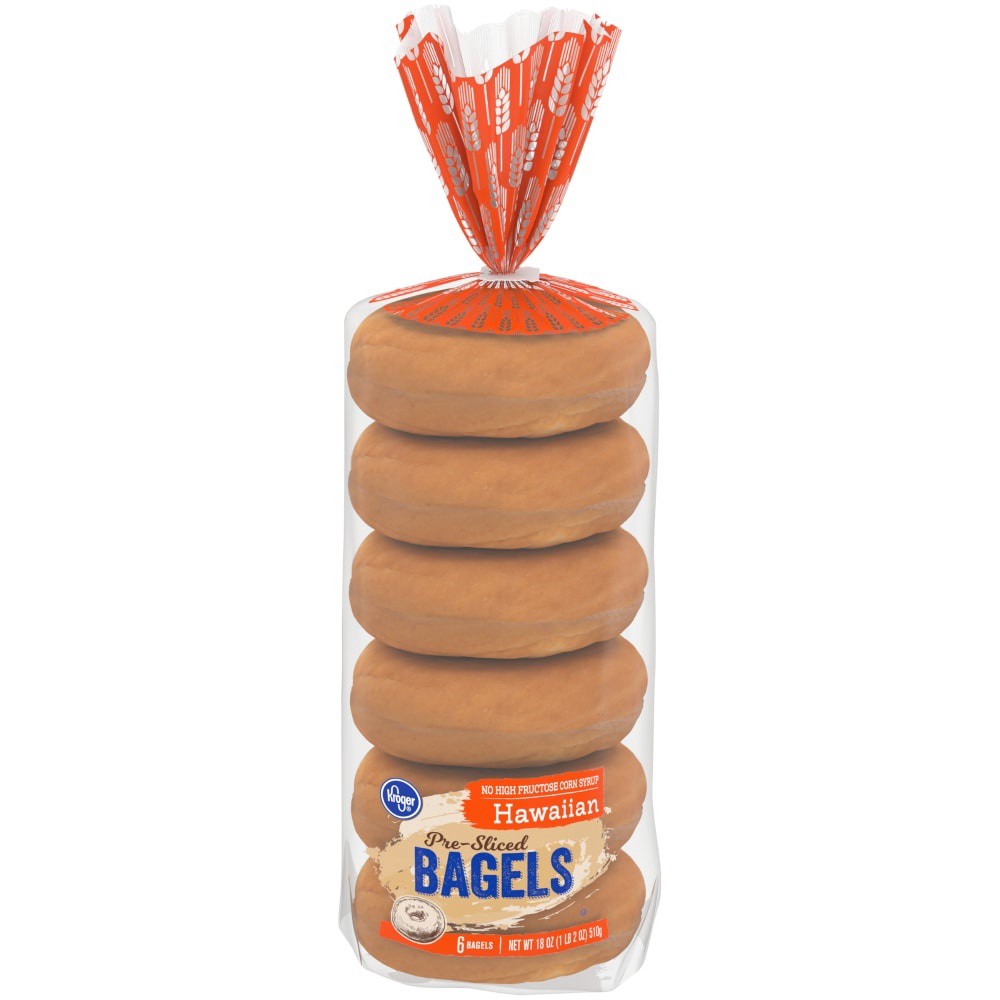 slide 1 of 1, Kroger Hawaiian Pre-Sliced Bagels 6 Count, 18 oz