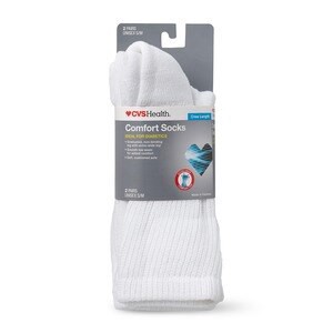 slide 1 of 1, CVS Health Crew Comfort Socks For Diabetics, 2 Pairs, S/M, White, 1 ct