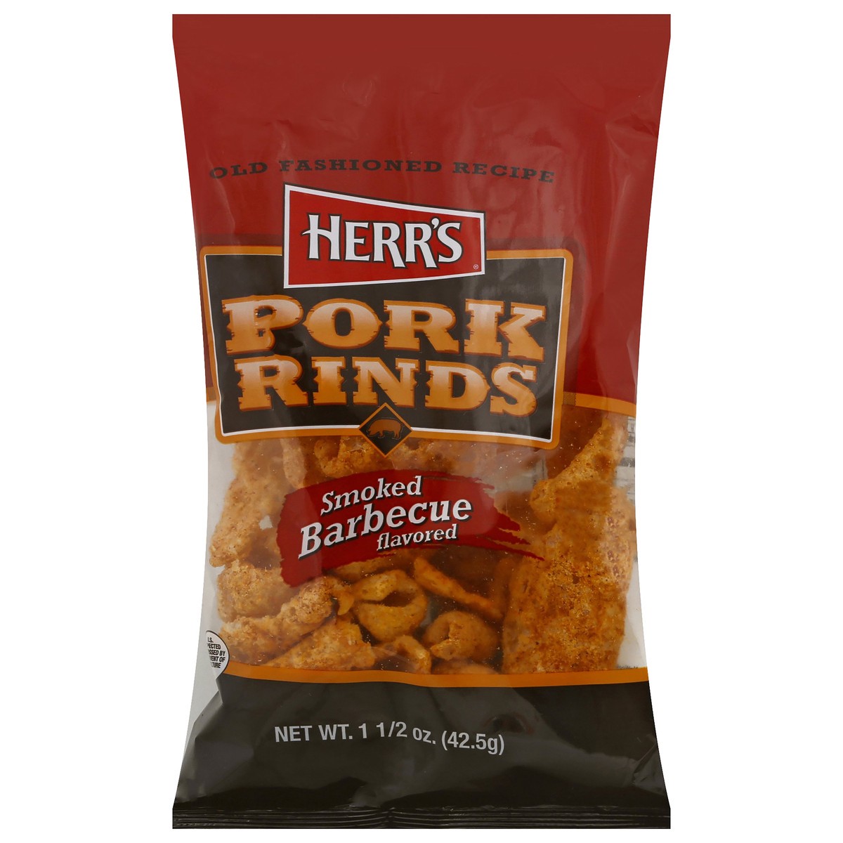 slide 1 of 10, Herr's Smoked Barbecue Flavored Pork Rinds 1.50 oz, 1.5 oz