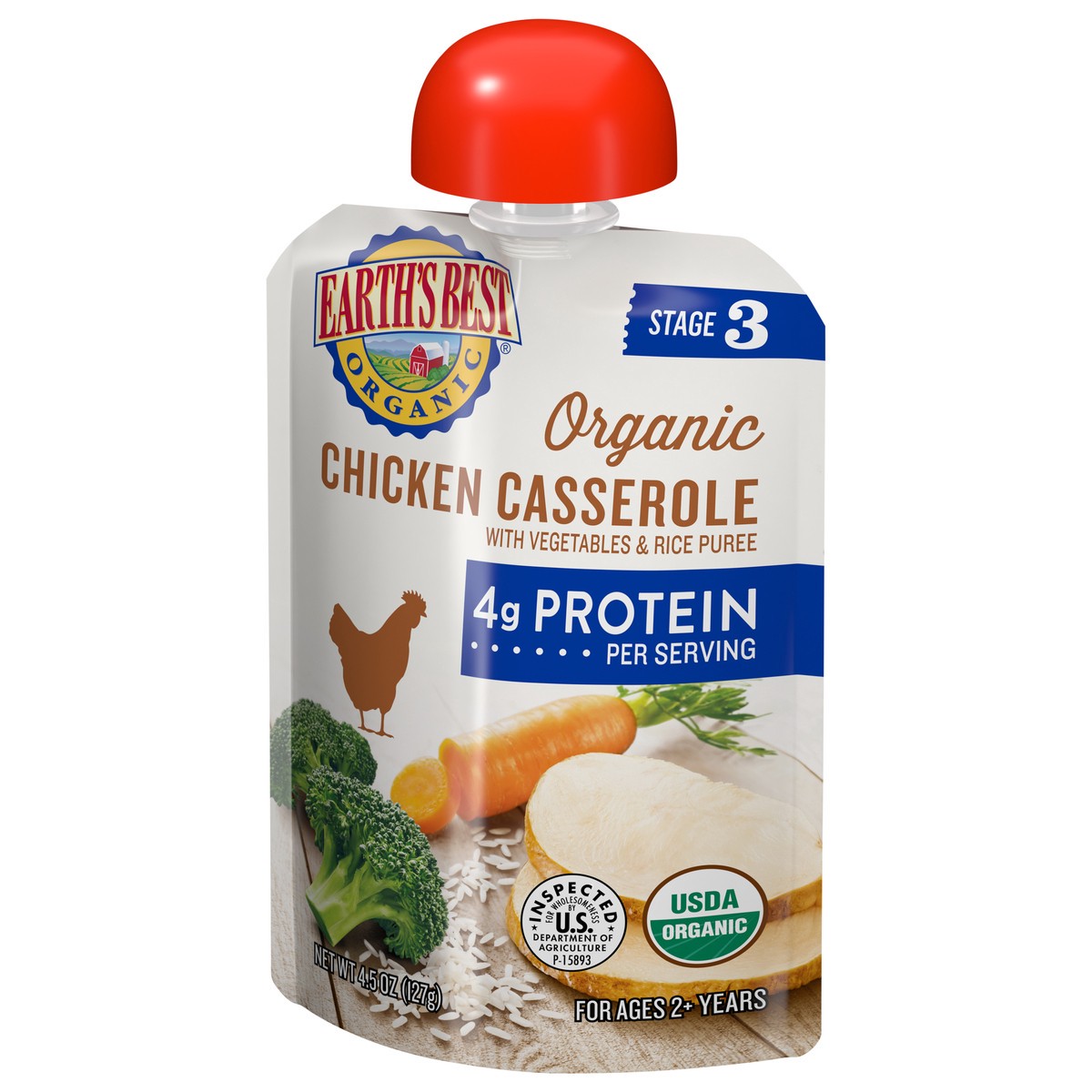 slide 9 of 9, Earth's Best Organic Stage 3 Chicken Casserole with Vegetables & Rice Puree 4.5 oz, 4.5 oz