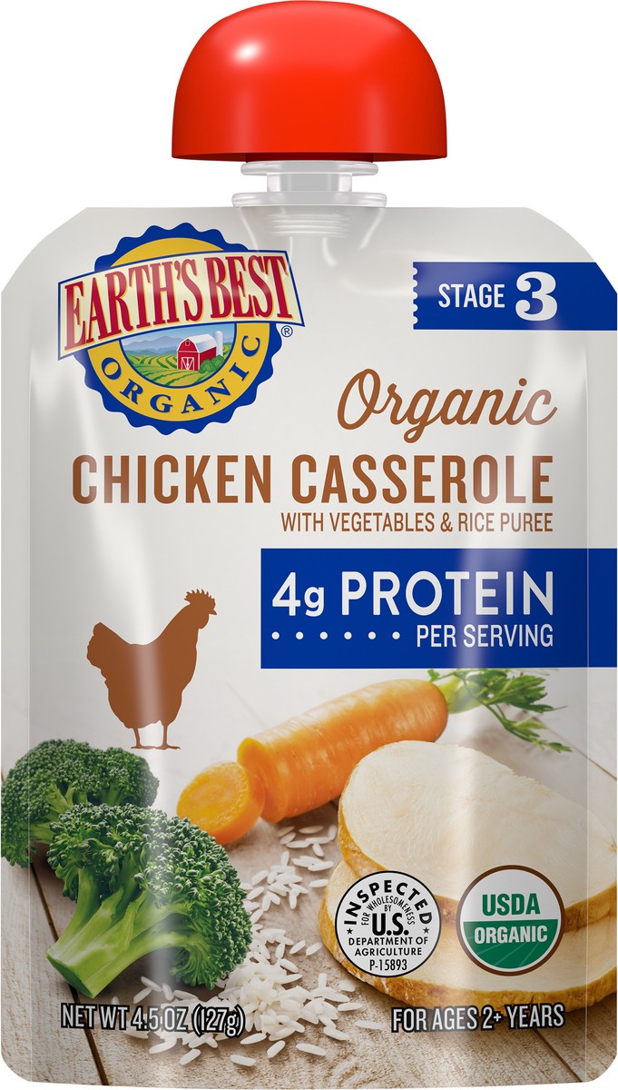 slide 8 of 9, Earth's Best Organic Stage 3 Chicken Casserole with Vegetables & Rice Puree 4.5 oz, 4.5 oz