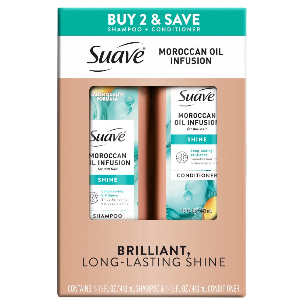 slide 1 of 6, Suave Moroccan Oil Infusion Shampoo & Conditioner Value Pack, 15 fl oz ea, 2 ct; 15 oz
