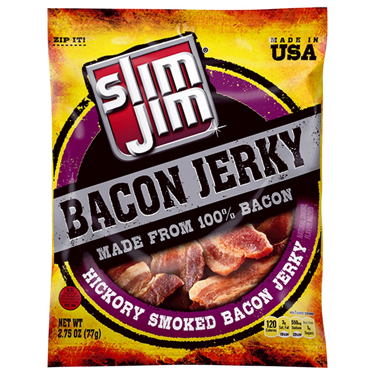 slide 1 of 4, Slim Jim Hickory Smoked Bacon Jerky 2.75 oz, 2.75 oz