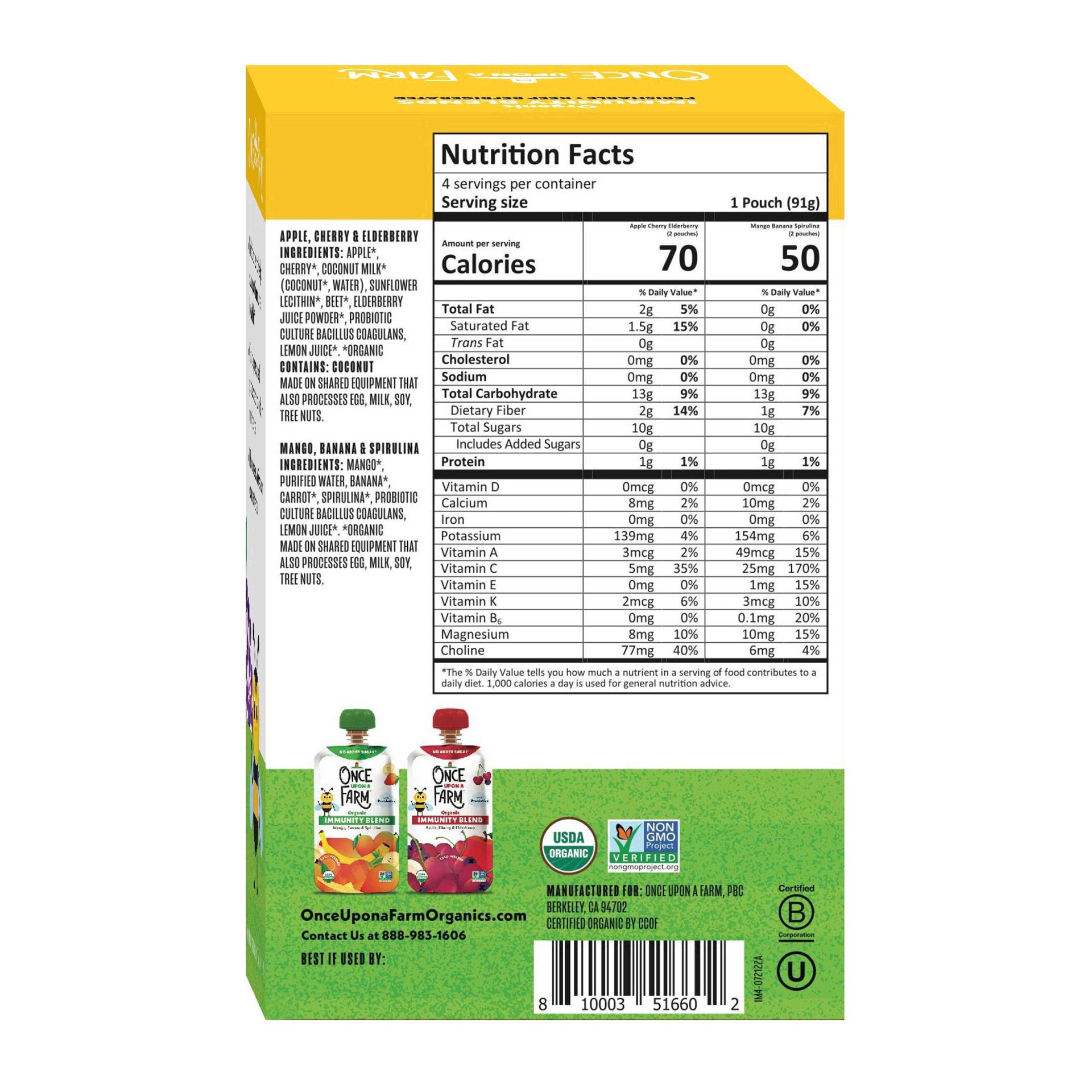 slide 2 of 4, Once Upon a Farm 4 Pack Organic Immunity Blends with Probiotics 4 - 3.2 oz Pouches, 4 ct