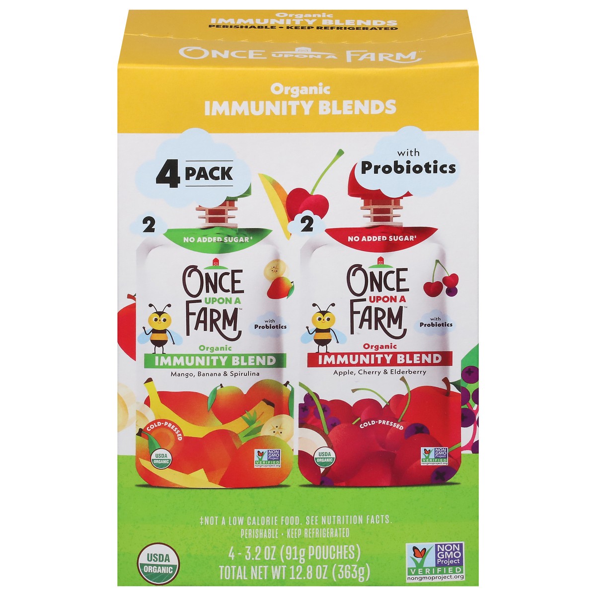 slide 1 of 4, Once Upon a Farm 4 Pack Organic Immunity Blends with Probiotics 4 - 3.2 oz Pouches, 4 ct